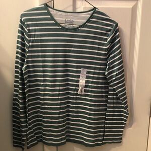 Croft & Barrow Green and White Striped Long Sleeve Tee